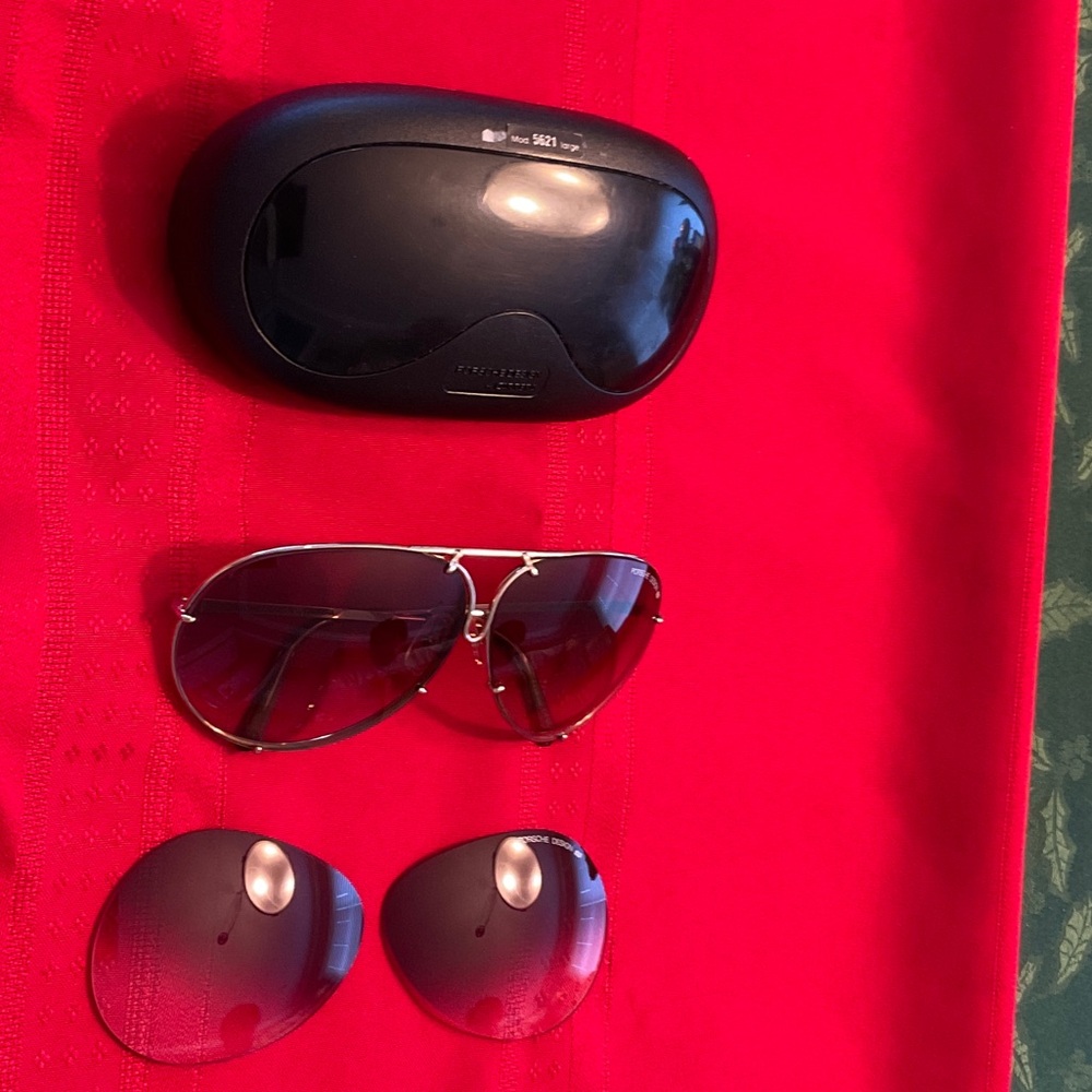 Porsche Carreras Gold Aviator Sunglasses with Black Case, Extra lenses, large